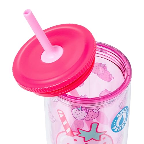 Image of Silver Buffalo Sanrio Hello Kitty Strawberry, Tumbler with Straw, 20oz | Spill Resistant Plastic, 0.59 Liters