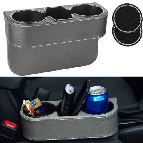 Car Seat Gap Filler Organizer, Auto PU Leather Console Side Storage Box with Cup Holder Extender for Drink, Car Organizer Front Seat Accessory for Holding Phone, Sunglasses, Keys, Cards
