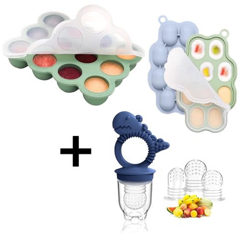 Image of Silicone Breastmilk Popsicle Molds Baby Fruit Feeder Combo with Silicone Baby Food Freezer Tray