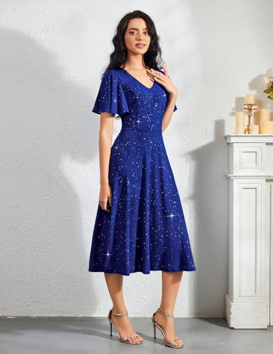 Image of Bridesmay Women's Formal Wedding Guest Dress for Women 2026 Short Sleeve Fit and Flare Tea Party Dresses