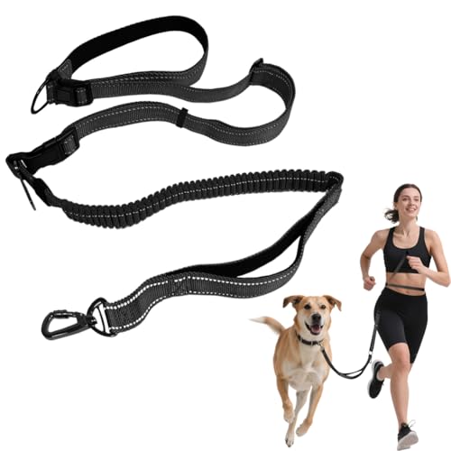 Freihandleinen Hundeleine,Hundeleine 2.5M Verstellbare Schleppleine, Joggingleine Hunde, für mittelgroße und große Hunde zum Spazierengehen für tägliche Spaziergänge Training,Schwarz