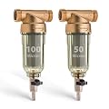 iSpring WSP2PK15 Reusable Whole House Spin Down Sediment Water Filters, Twin Pack with 100 Microns and 50 Microns Filter Sizes, Clear Housing, Lead-Free Brass