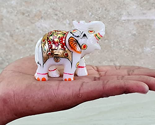 Set de 2 Figuras de Elefante en Mármol Blanco de 3" miniatura 4