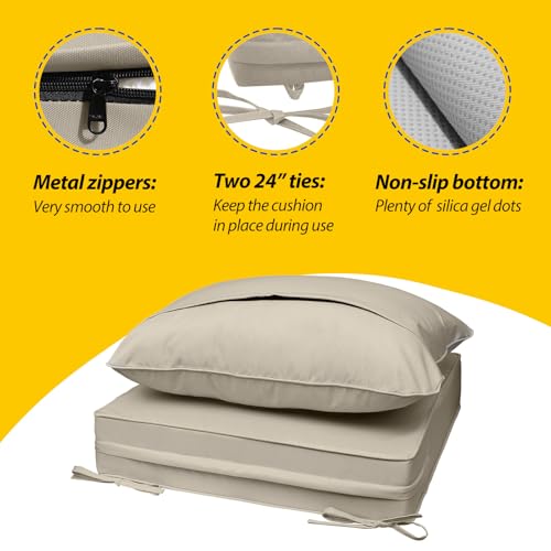 Image of AAAAAcessories Outdoor Seat Cushions for Chairs, Fade-Resistant, Waterproof Patio Furniture Replacement Cushions, 21 inch x 19 inch x 3 inch + 21 inch x 19 inch, Set of 2, Khaki Beige