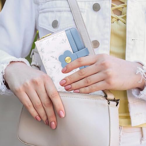 Image of Farcauo Cute Floral Womens Wallet Small Wallets for Women Thin Blue Women's Wallet Kawaii Flower Card Wallets for Women Ladies