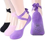 Ristake Barre Socks, Women's Anti Slip Yoga Socks with Grips 3 Pairs Non Skid Pure Barre Ballet Pila