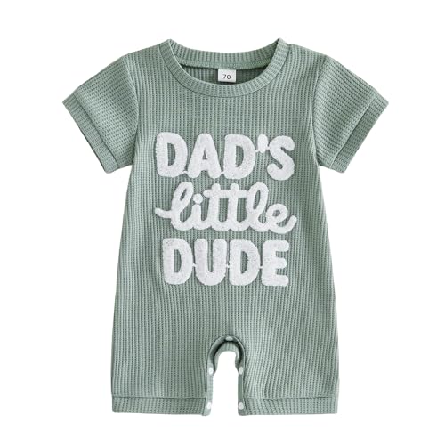 Image of allshope Newborn Baby Boy Summer Outfit Romper Letter Embroidery Short Sleeve Jumpsuit Bodysuit Cute Infant Waffle Clothes