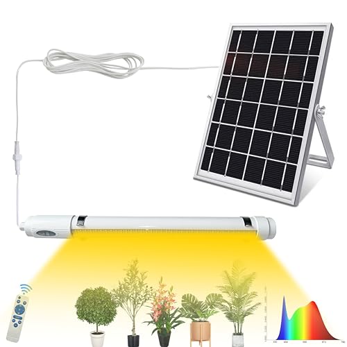 BestDrop Bright Solar Powered Grow Light with Batteries Full Spectrum Growing LED Lamp for Outdoor Indoor Greenhouse All Stage Plants Waterproof Hanging Sunlike Growth Lights Auto On Off (Upgraded)