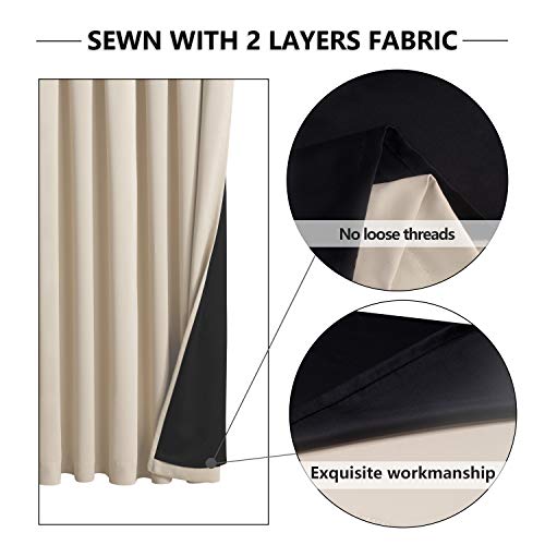 Wontex 100% Thermal Blackout Curtains For Bedroom - Winter Insulating Rod Pocket Window Curtain Panels, Noise Reducing And Sun Blocking Lined Living Room Curtains, Beige, 52 X 72 Inch, Set Of 2 #TOP4