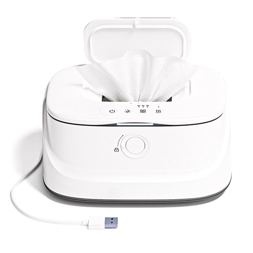 Calentador Portátil de Toallitas Húmedas para Bebés con Interfaz USB, 3 Velocidades Ajustables, Luz y Termostato Apto para Coche.