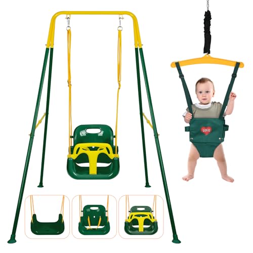 Image of 4 in 1 Toddler Swing Set & Baby Jumper, Foldable Swing Set for Backyard