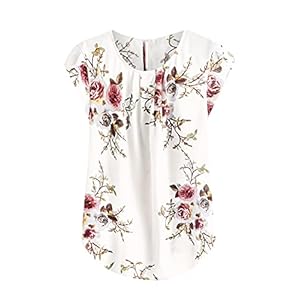 Milumia-Womens-Elegant-Floral-Print-Petal-Cap-Sleeve-Pleated-Vacation-Office-Work-Blouse-Top Milumia Women's Elegant Floral Print Petal Cap Sleeve Pleated Vacation Office Work Blouse Top Beige Large