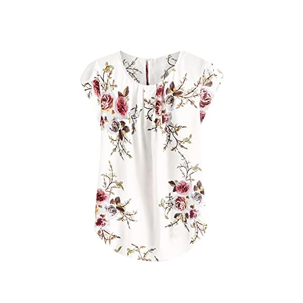 Milumia-Womens-Elegant-Floral-Print-Petal-Cap-Sleeve-Pleated-Vacation-Office-Work-Blouse-Top Milumia Women's Elegant Floral Print Petal Cap Sleeve Pleated Vacation Office Work Blouse Top Beige Large