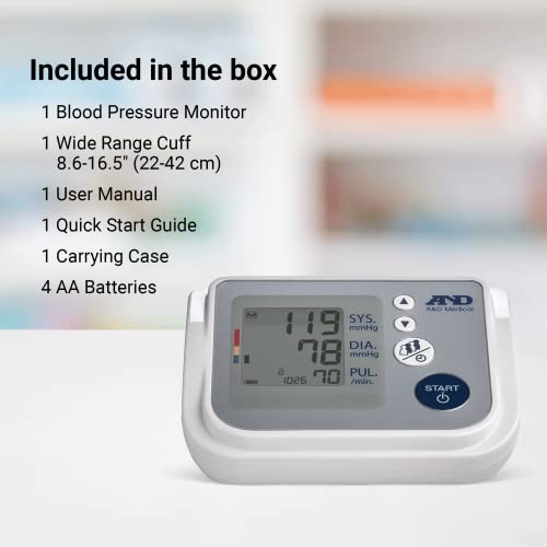 A&D Medical Premium Multi-User Wide Range Upper Arm Cuff (8.6-16.5"/22-42 Cm) Blood Pressure Machine, Home Bp Monitor, One Click Operation With Easy To Read Digital Lcd Screen, For Up To 4 Users #TOP6