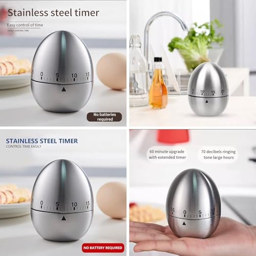 Image of Steel Egg Timer Mechanical Kitchen Timer with Loud Alarm 60-Minute Countdown Timer Stopwatch for Cooking, Baking, Study & Students No Battery Required