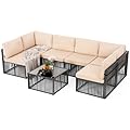 Pamapic 7 Pieces Outdoor Sectional Set, All-Weather PE Rattan Patio Conversation Set, Wicker Patio Furniture Set with Washable Cushions Covers and Coffee Table, Dark Gray Rattan, Beige Cushion
