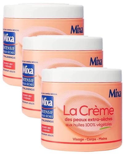 Mixa Intensif Peaux Sèches - La Crème des Peaux Extra-Sèches - Multi Usages Visage, Corps, Mains, Pieds - Nourrit 48h et répare - Pénétration Rapide - Hypoallergénique - Pot 400 ml​ (Lot de 3)