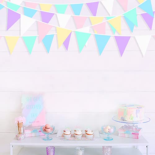 32Ft Macaron Pennant Banner Fabric Pastel Triangle Flag Rainbow Colored Bunting Garland For Unicorn Theme Kids Girls Birthday Baby Shower Ice Cream Wedding Party Outdoor Garden Hanging Decorations #TOP2