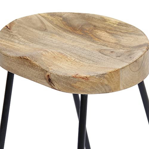 Butaco Industrial Ela de 30 pulgadas de Madera de Mango y Hierro Negro, Asiento Silla de Cuero Natural Marrón, Juego de 2, para Cocina, Comedor y Decoración del Hogar miniatura 6