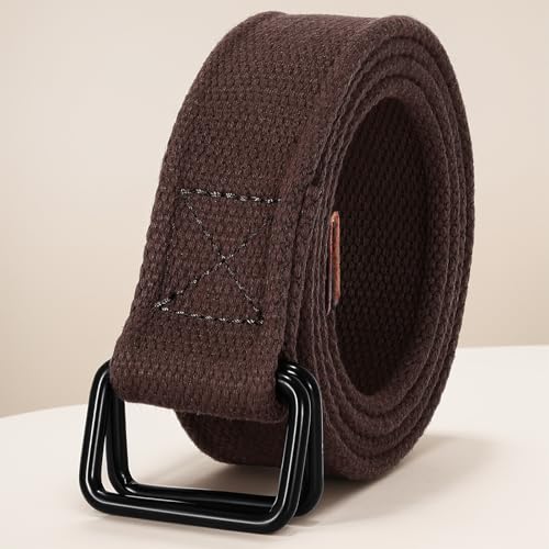 Canvas Web Belt Double D Ring Plaid Belt Matte Back Buckle Long Waistband for Women Men