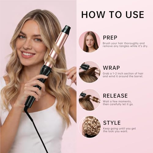 Image of Hahahope 1 1 /4 Inch Curling Wand for Bouncy Beach Waves, Extra Long Ceramic Barrel Curling Iron for Long Hair, Global Voltage with 2 Temperature Settings