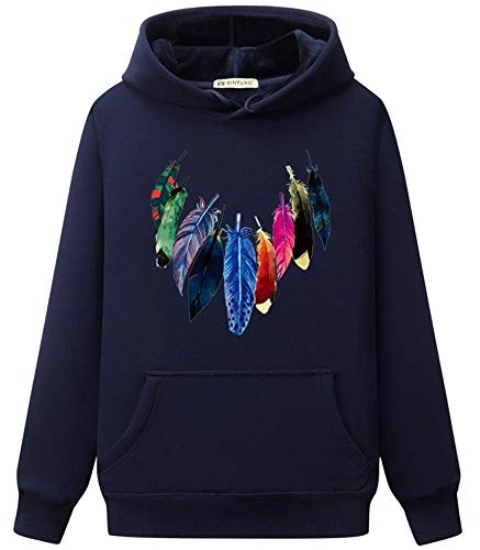 Sweatshirt à capuche unisexe iRachel manches longues imprimé plumes colorées