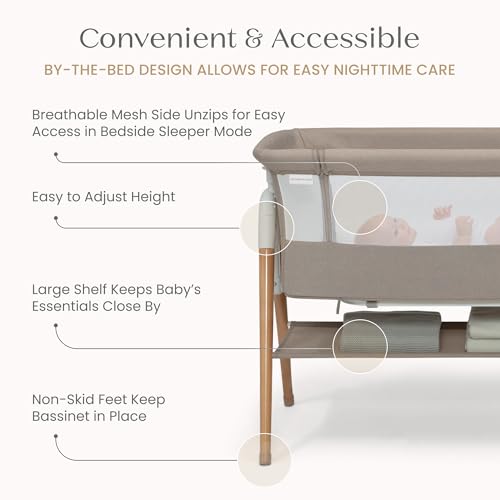image for Delta Children Bondi Adjustable Height Bedside Beechwood Bassinet with