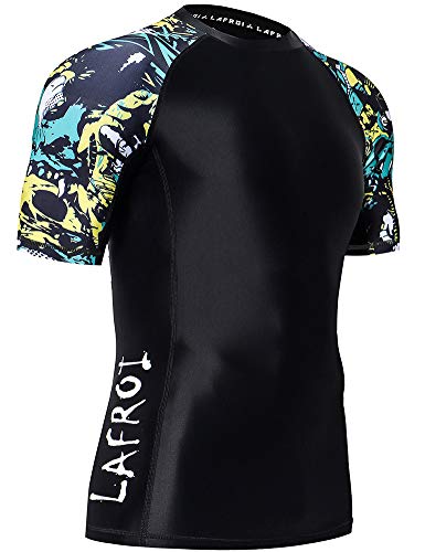 LAFROI Men's Short Sleeve UPF 50+ Baselayer Skins Compression Rash Guard (Fierce, MD)