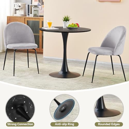 Image of Round Dining Table 31.5 inch Faux Marble Black Tulip Table with Pedestal Base for 2-4 People Small Space - Kitchen Living Room Cafe