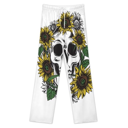 Pantalon de nuit femme à poches imprimé tournesol et crâne bas de pyjama S - 3