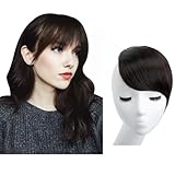 SARLA Clip in Hair Bangs Fringe Hair Extensions Swept Full Sweeping Side Synthetic Hairpiece Hair Piece For Women Japan High Temperature Fiber(B2#Black brown 4) …