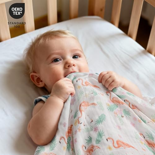 Image of GLLQUEN BABY Muslin Swaddle Blankets 4-Pack Breathable Receiving Blankets (35 inch x 40 inch) Soft Baby Blankets for Girls and Boys Newborn Essentials Muslin Burp Cloths Swaddle Wrap Baby Gift(Flamingo)