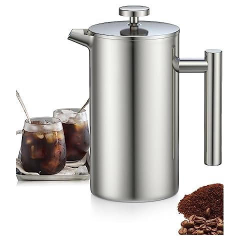 Enfmay Cafetera Francesa 1L, Acero Inoxidable, Triple Filtro Cover
