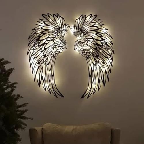 Idée cadeau déco : grande sculpture ailes d'ange métal illuminée LED
