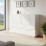 STRUCTURE ET UTILISATION: La structure du produit est entièrement de couleur blanc brillant avec des détails géométriques à l'extérieur des portes - À l'intérieur des deux portes battantes, il est possible de placer vos chaussures de manière ordonnée, à l'extérieur sur les étagères ouvertes que vous pouvez placer sacs ou chapeaux - L'étagère supérieure à l'achèvement de la structure vous permettra de laisser vos petits objets gardés de manière ordonnée et toujours à portée de main