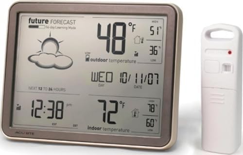 AcuRite 75077A3M Self-Learning Forecast Wireless Weather Station with Large Display and Atomic Clock, Black