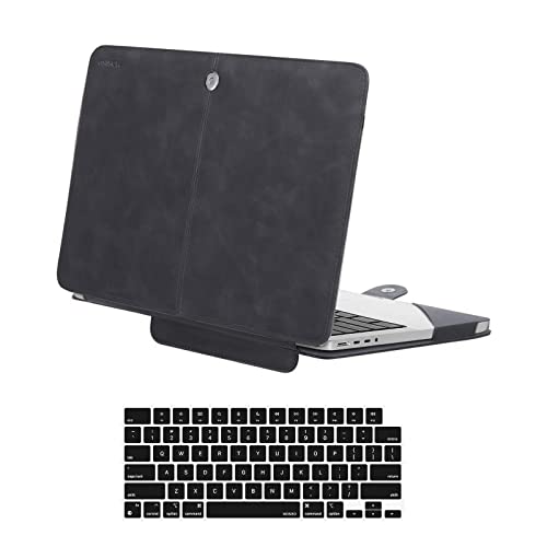 MOSISO Compatible with MacBook Pro 14 inch Case 2023 2022 2021 Release M2 A2779 A2442 M1 Pro/Max Chip with Touch ID, PU Leather Folio Protective Stand Cover Sleeve with Keyboard Cover, Space Gray