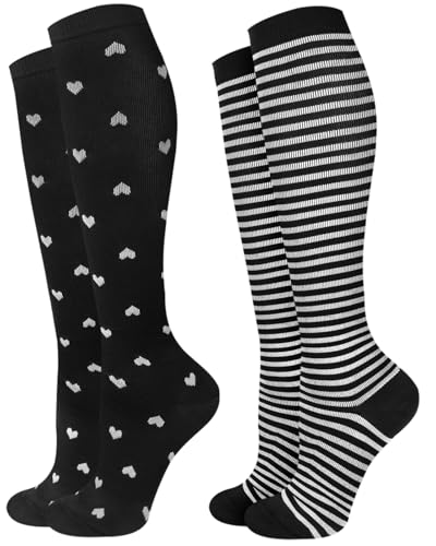 2Packs Compression Socks for Women - 15-20 mmHg Graduated Circulation Support for Nurses, Athletes and Travel