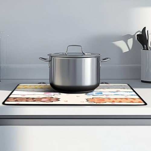 Image of Poceacles Stove Cover for Stovetop, Induction Electric Stove Top Protector Oil Resistant Heat Resistant Washer Dryer Top Mat, 29 inch x 21 inch, Cat Paw Heart Pattern Beige