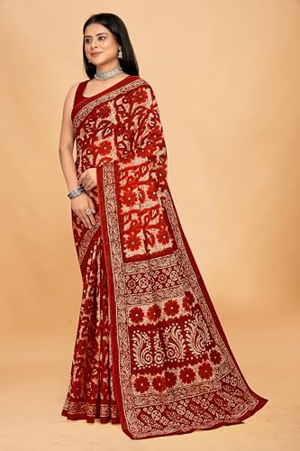 Image of TAMAIRA FASHION Mulmul Pure Cotton Saree For Woman Floral Batik Printed |Office Wear Daily Wear Sarees For Women Without Blouse Piece (Available in 16 Colours)
