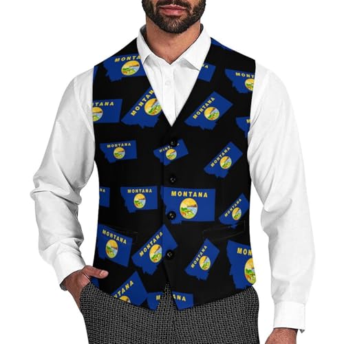 Flag Map of Montana Novelty Men's Suit Vest Casual Formal Dress Vests Business Waistcoat