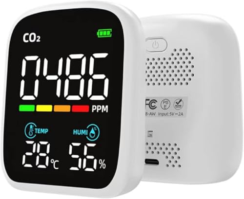 二酸化炭素濃度計 二酸化炭素検出器 CO2センサー 温度測定 湿度測定 3 in 1 高精度 NDIR方式 400-5000PPM測定範囲 リアルタイム監視 高濃度警報機能 CO2濃度測定器 温度 湿度緊急対策 ウィルス感染予防対策 空気質測定器 (二酸化