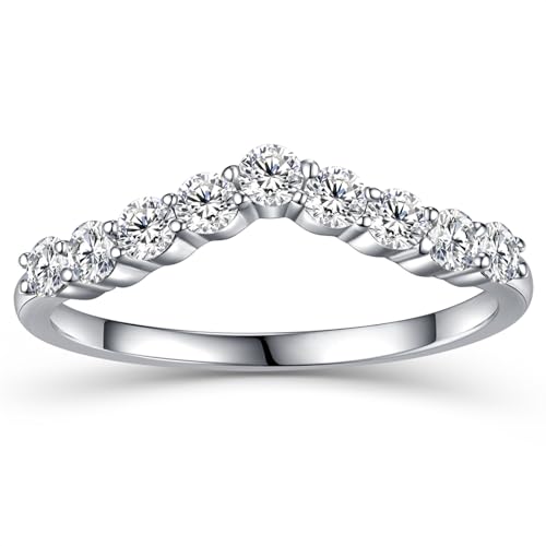 Moissanite Wedding Band for Women, 0.54 ct D Color VVS1 Sterling Silver Rings Half Eternity Moissanite Stackable Engagement Ring Anniversary