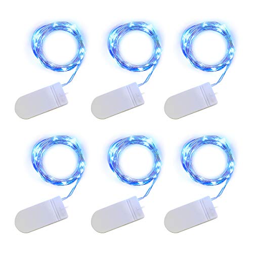 YIHONG 6 PCS Fairy LED String Lights Battery Operated - 7.2ft 20 LEDs Firefly Starry String Lights for Costume Wedding Bedroom Halloween Easter Christmas Decoration- Blue