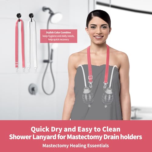 Image of Shower Lanyard for Mastectomy Drain Holder with Hook 2PCS Quick Dry JP Drain Holders for After Breast Surgery Skin Friendly Drain Holder After Tummy Tuck Adjustable Mastectomy Recovery Supplies