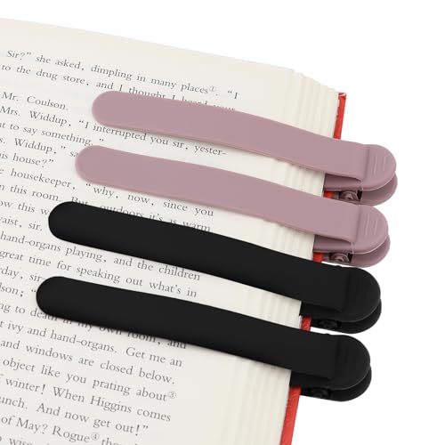 SMUK 4pcs Silicone Bookmarks - Automatic Page Markers for Reading Lovers, Unique Book Marks Clip for Book Lovers