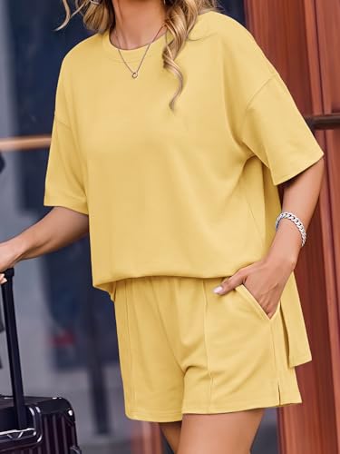 Image of COCCKO Womens Shorts Sets Matching Lounge Two Piece Outfits Summer Cute Casual Vacation Short Sleeve 2 Piece Set