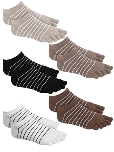 Image of Sintege 5 Pairs Stripe Toe Socks Women Colorful Finger Sock with Toes Separated Ankle Socks for Athletic Running Women Men