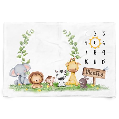 Image of SANDJEST Milestone Blanket - Monthly Milestone Blanket for Boy Girl 60x40 - Woodland Nursery Blankets for Photo Gifts Room Decor