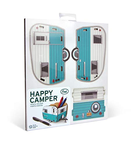 Image of Genuine Fred HAPPY CAMPER Vintage Camper Pencil Holder, White and Blue, Retro Desk Organizer- Great Gift for Coworkers and Travel Enthusiasts - Functional Desk & Cubicle Accessory